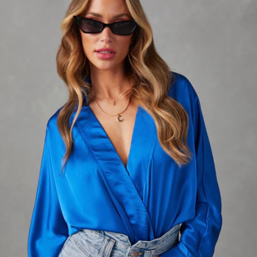 Vici Satin Blouse in Bright Blue